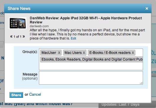 New LinkedIn Share Dialog
