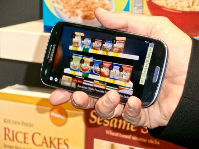 The IBM app superimposes information about products on the shelf over what you're seeing through the smartphone camera